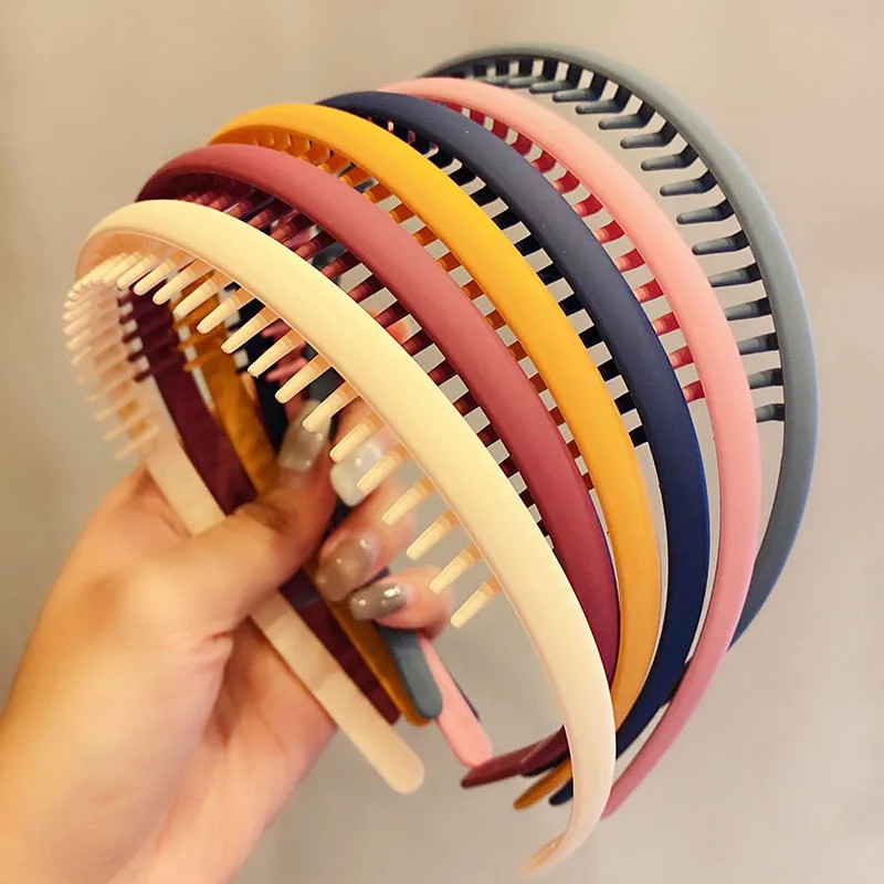 Women Simple Colorful Matte Toothed Hairbands Broken Hair Finishing Headband Out