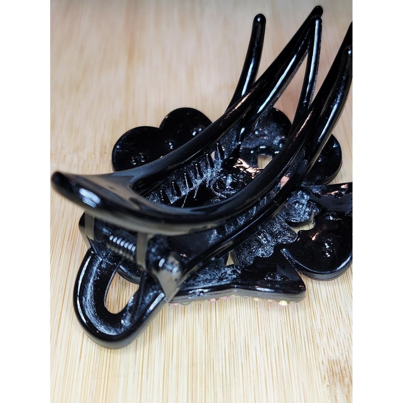Y2K Rhinestone Butterfly Hair Clip Black Acrylic Amber Crystal AB Barrette