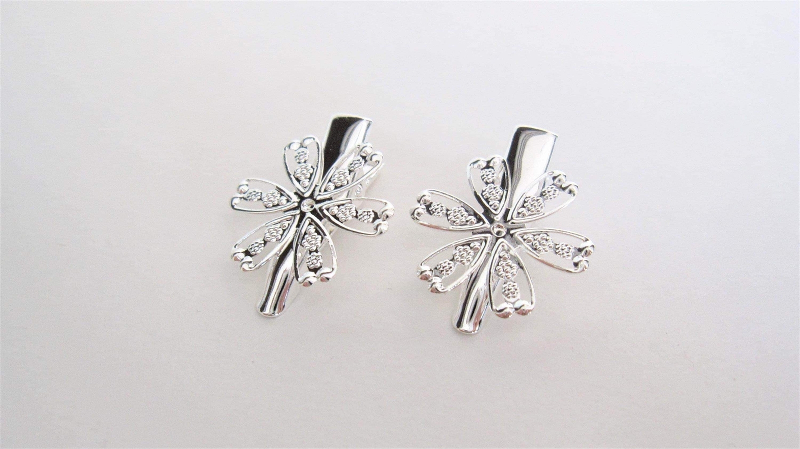 Set of 2 extra small silver flower metal alligator hair clip for fine thin hair