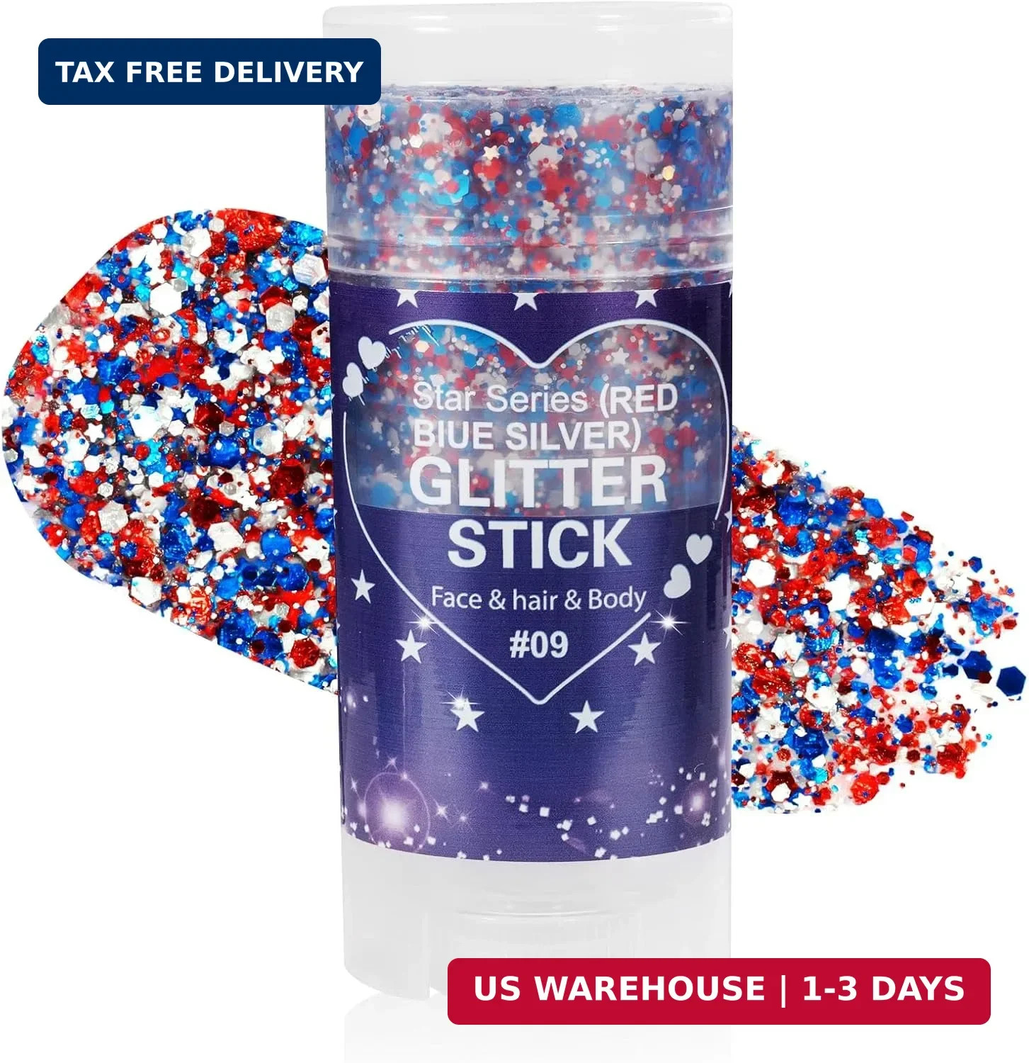 4th of July Body Glitter Stick Red White Blue Face Hair Makeup Patriotic USA