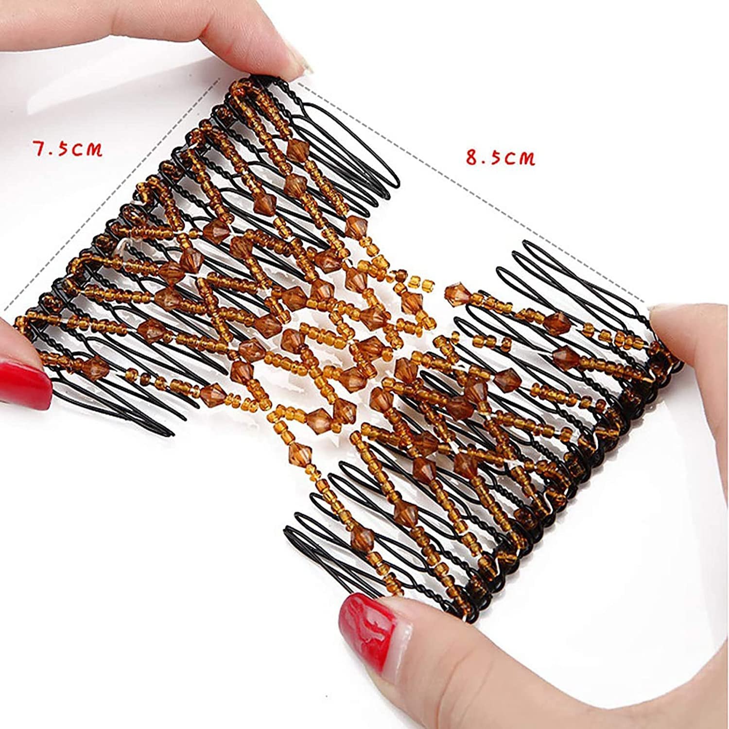 Magic Hair Comb, 6 Pieces Elastic Beaded Hair Clips Women Stretchy Bride
