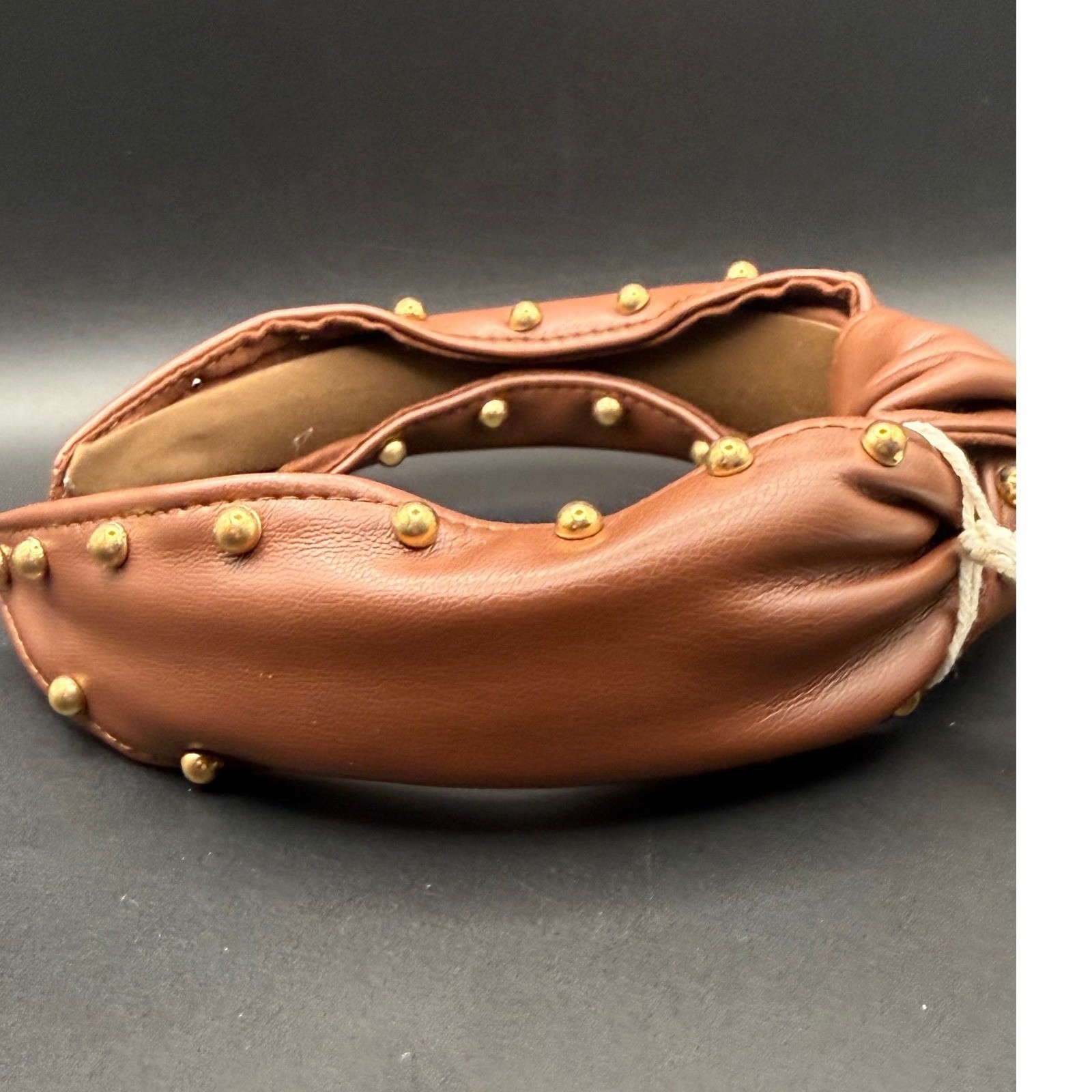 Brown Faux Leather Knotted Headband Gold Studded Detail Cognac Hair Accessory