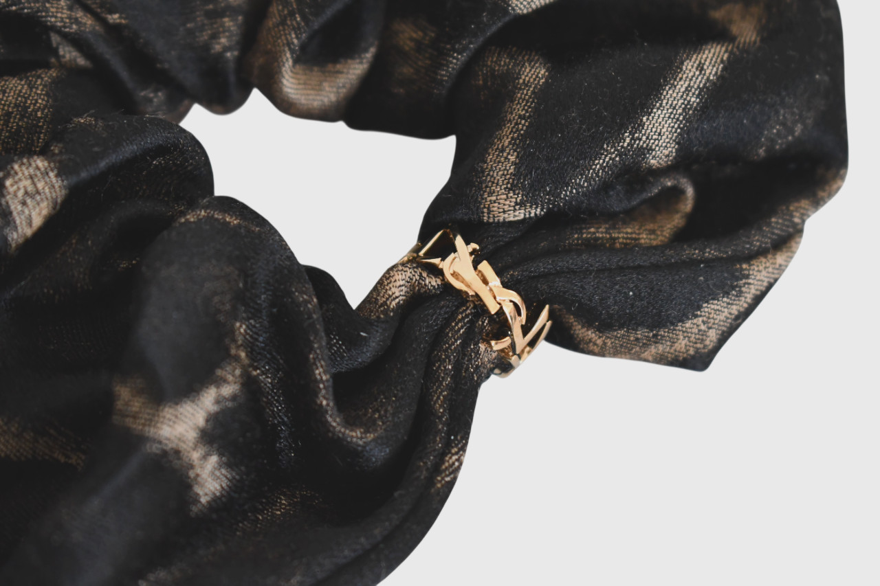 🆕️New Auth SAINT LAURENT Paris ANIMAL Print SILK/CASHMERE Leo Scrunchie