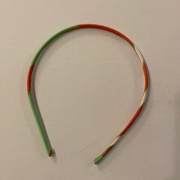 🧡💚 Vintage Colorful Green & Orange Striped Headband with Satin Finish