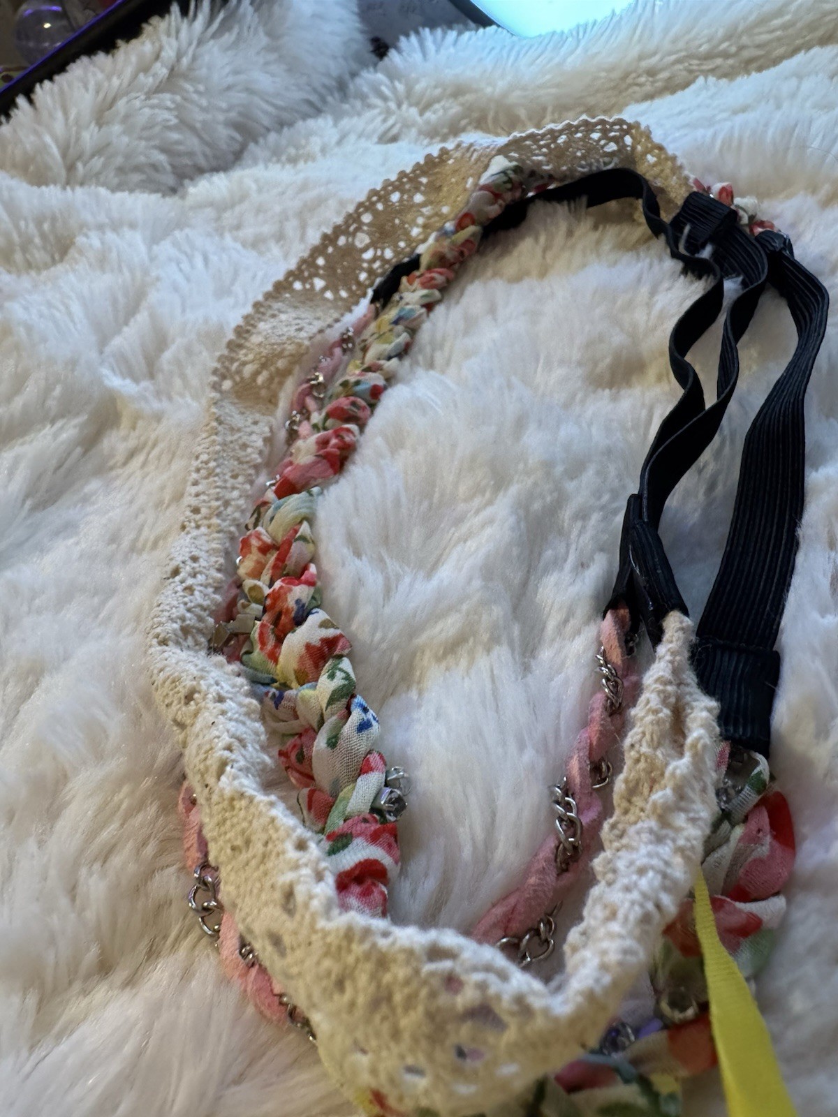 Set Of Three Decorative Rhinestone Elastic Braided Chain Lace Headbands