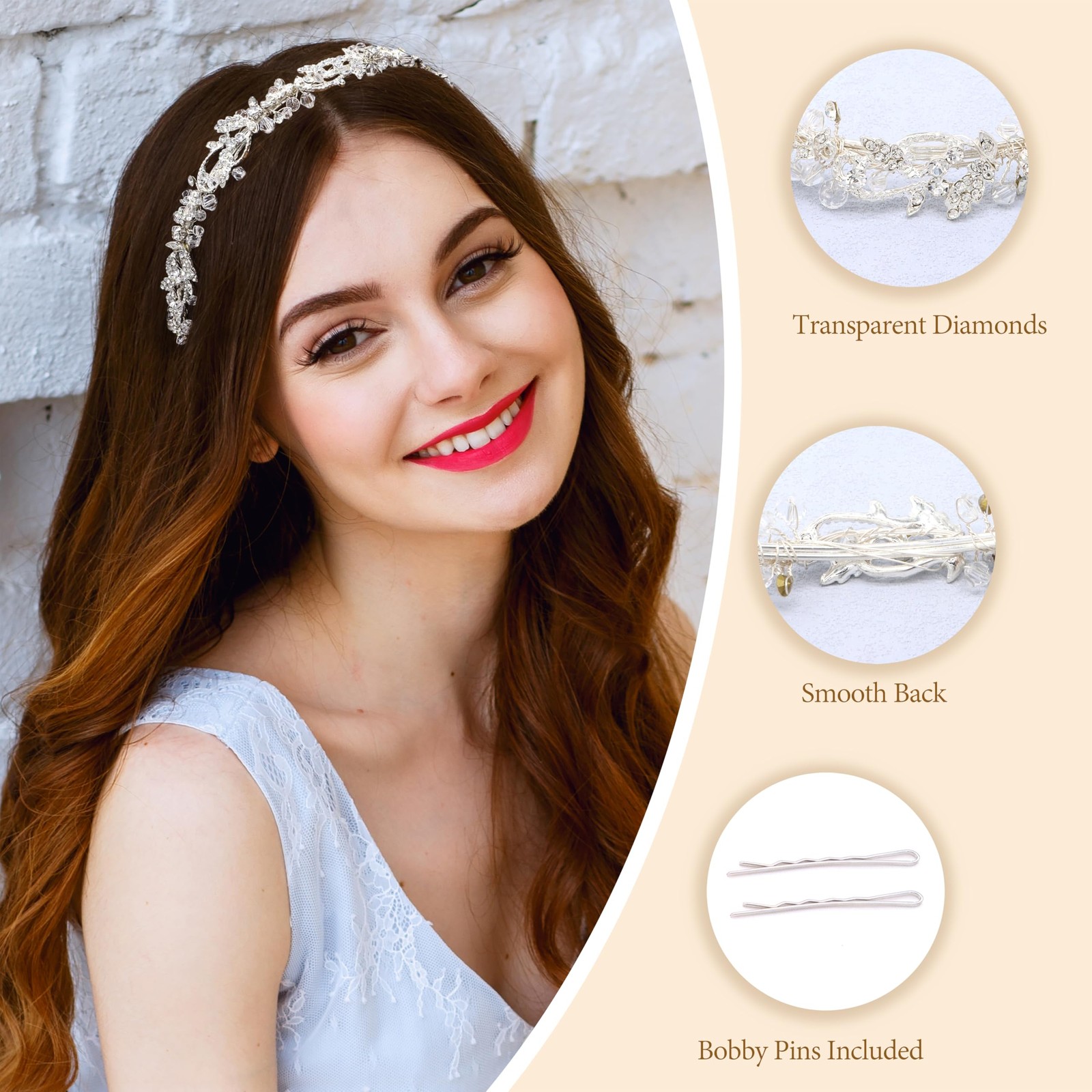 1 PC Bridal Headband Rhinestone Hair Band Headpiece Silver 14 Inch