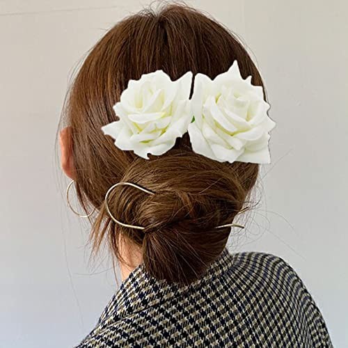 Floral Hair Side Combs and Barrette Clips for Women Girls: Small, white