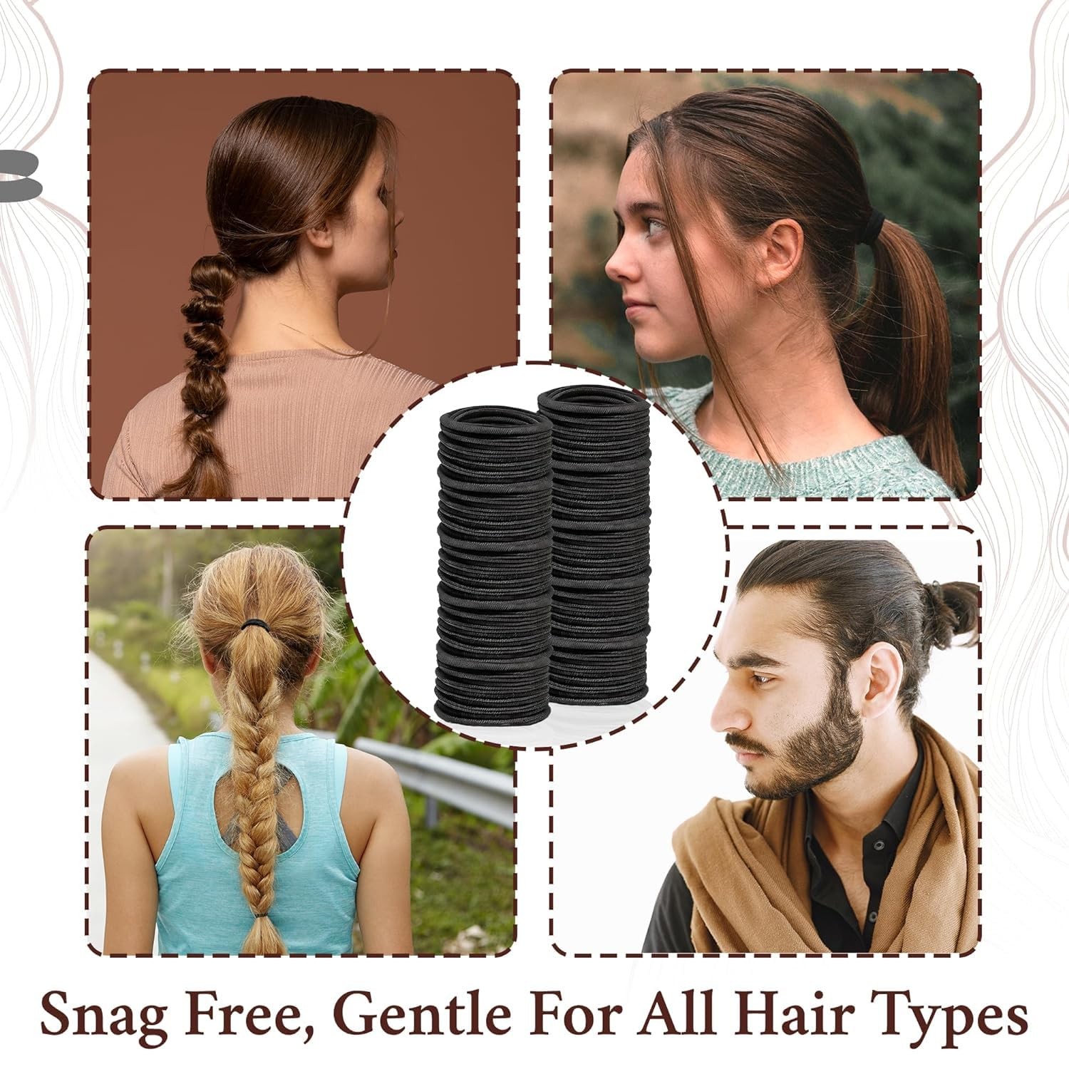 No Damage Elastic Black Hair Tie Bands 500 Pack – Stylish & Durable 4mm Hair …