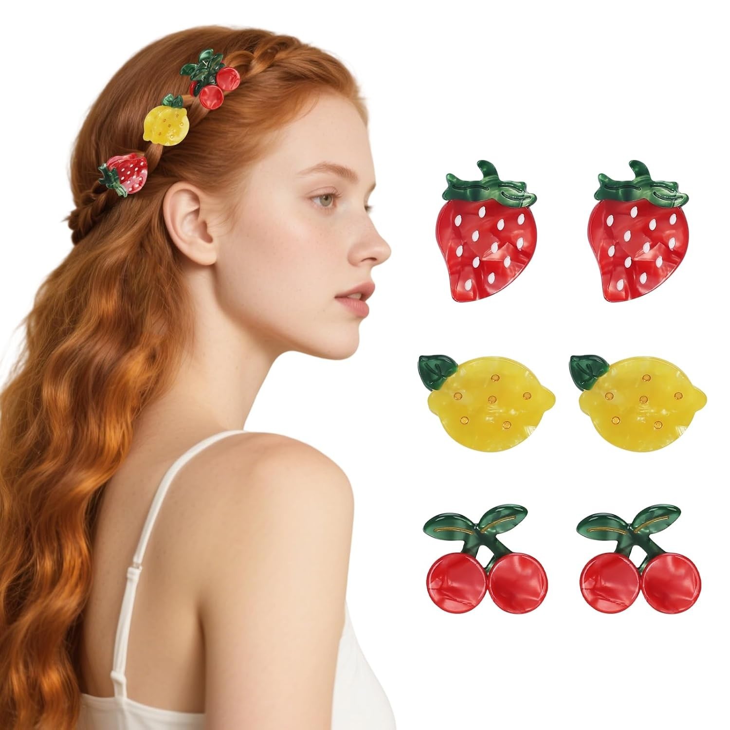 6 PCS Fruit Hair Claw Clips for Women Girls, Strawberry, Lemon, Cherry Hair Clip