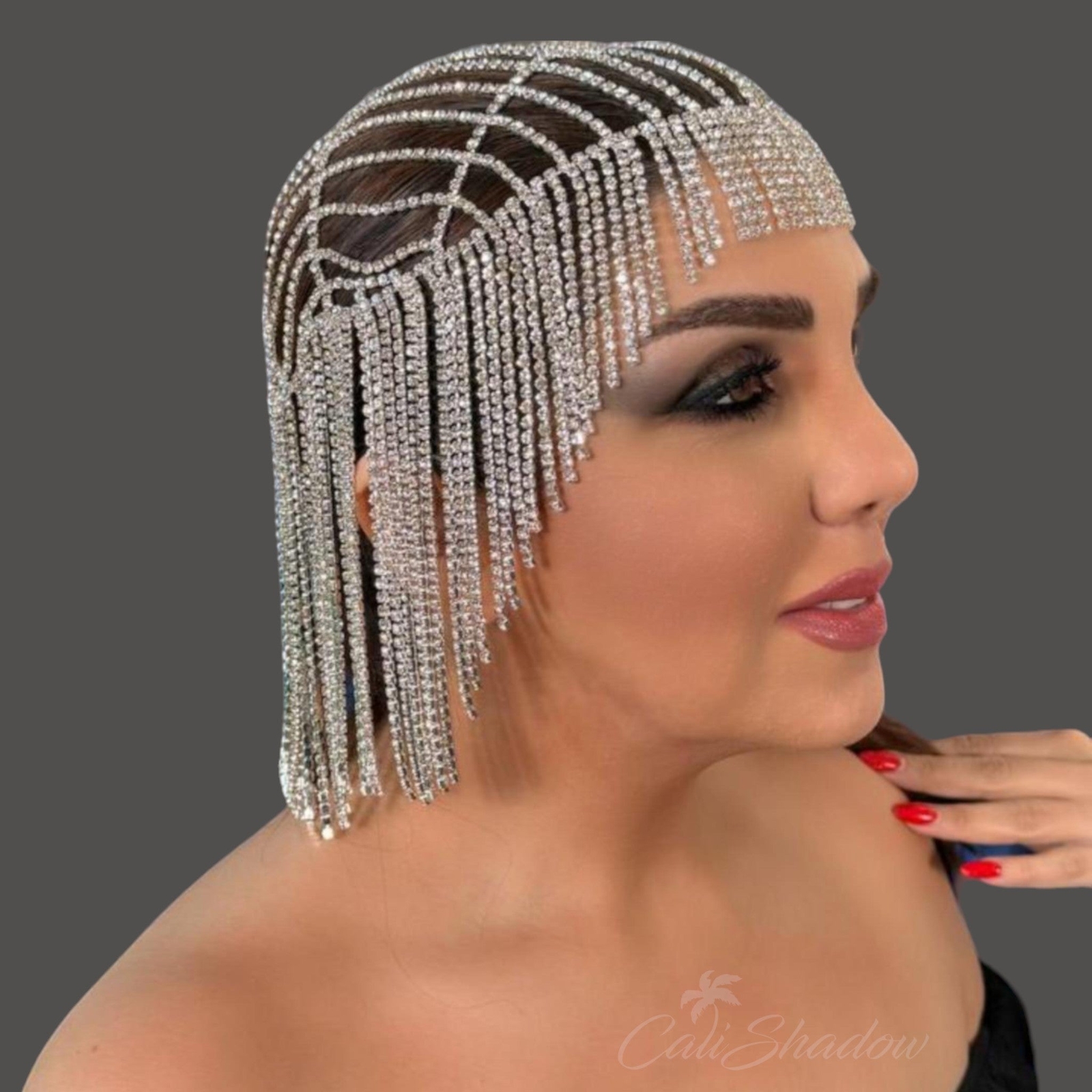 Crystal Tassel Hair Chain Head for Women Backside Forehead Flapper Cap Headband