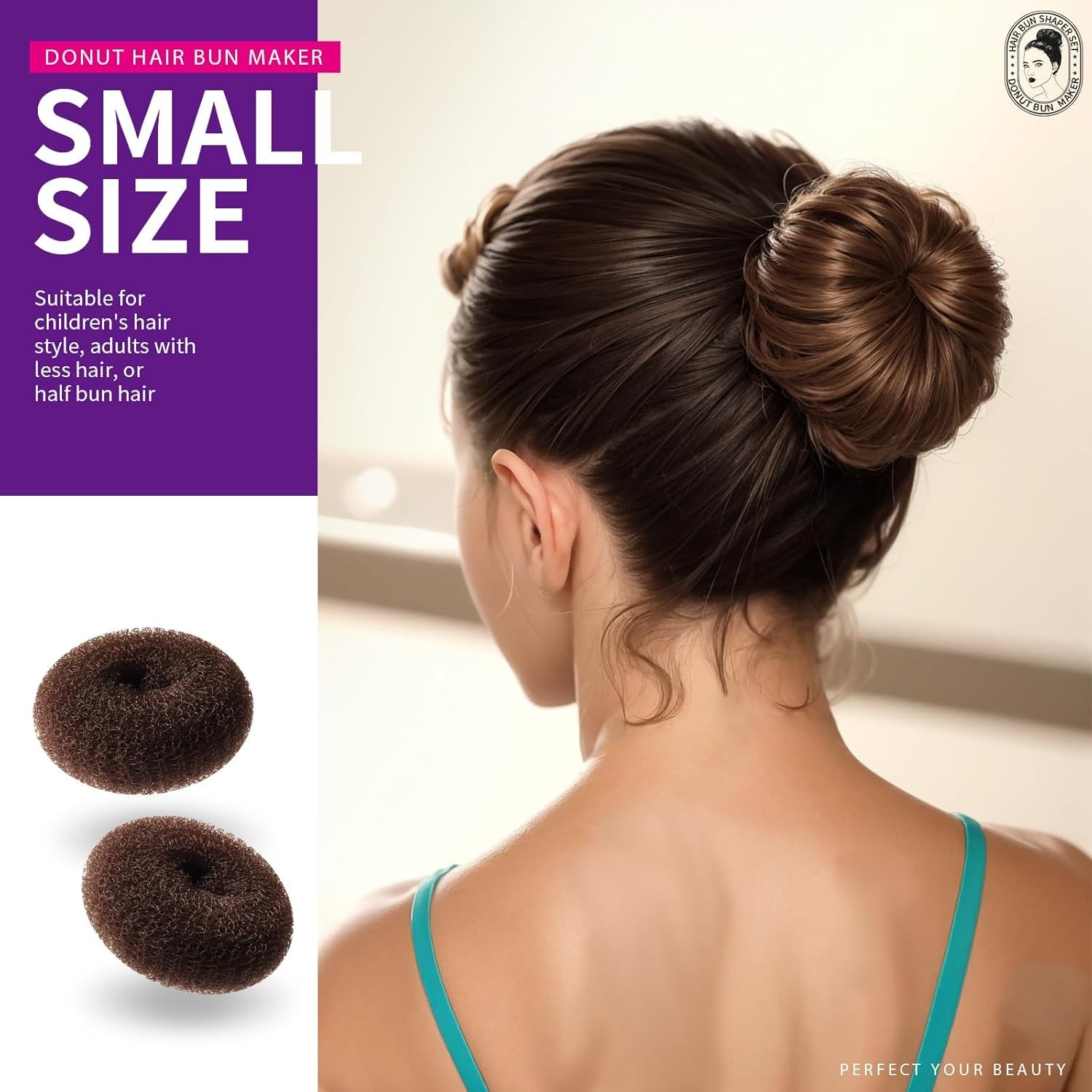 Teenitor Donut Hair Bun Maker Set – 7 Rings (1 Extra-Large, 2 Large, A-Brown