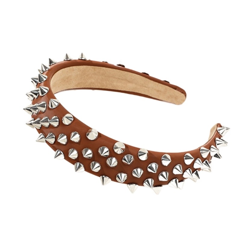 Faux-Leather Rivets Design Headbands Woman Yoga Makeup Elastic Stretch Headband