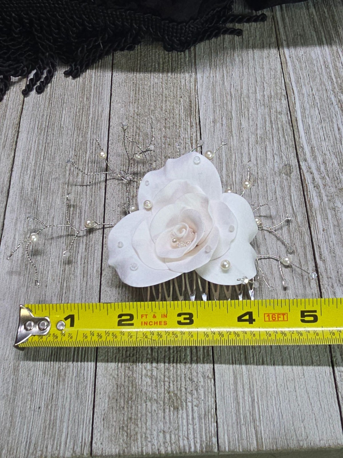 Elegant Handcrafted Glass Pearl Moonstone and Rose Quartz White Rose Hair comb
