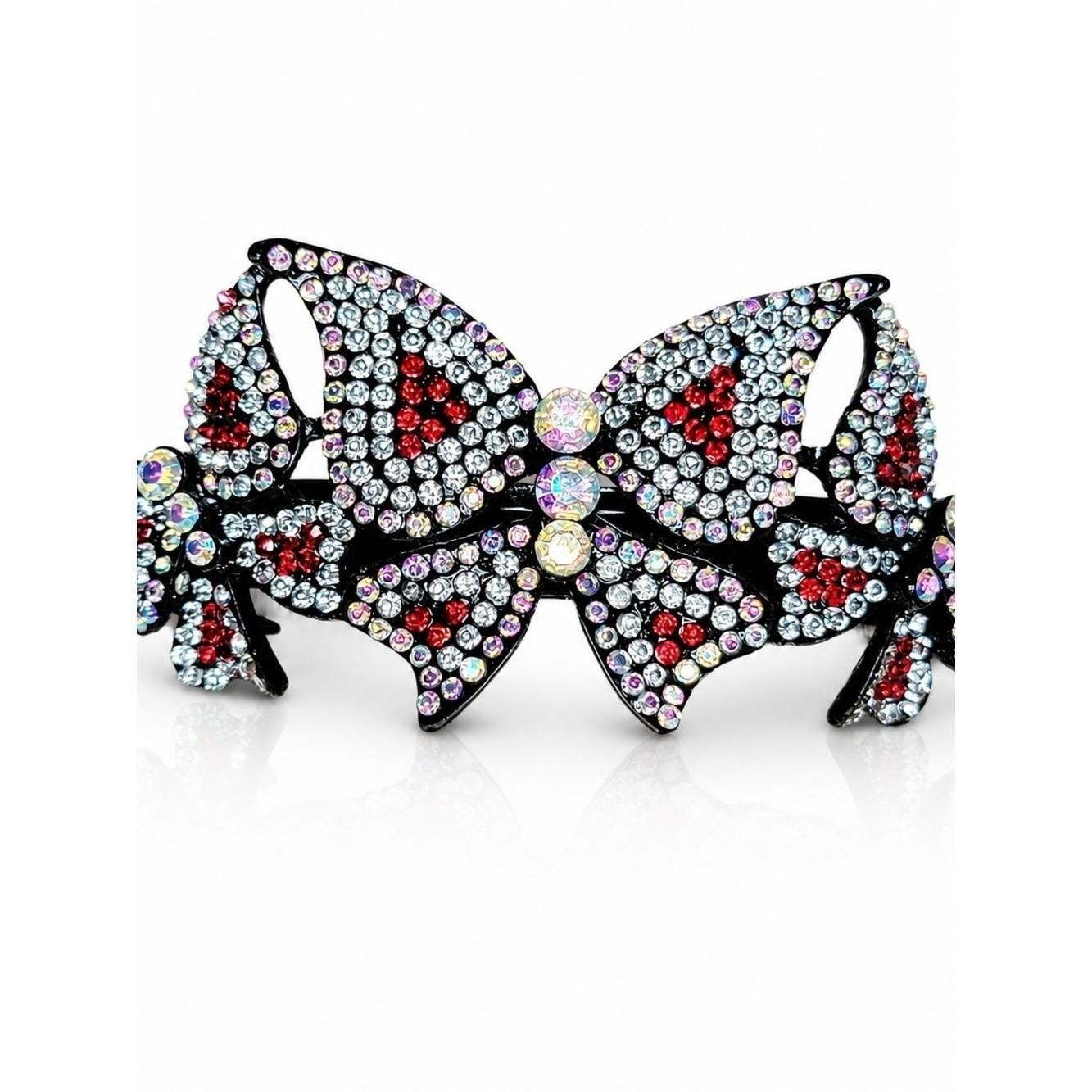 Butterfly Hair Clip Rhinestone Crystal Barrette Red Black AB Sparkle Hair Access