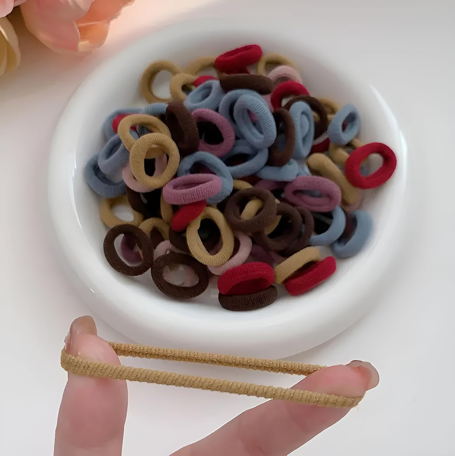 100 Pcs Elegant Jersey Hair Elastics & Ties for Girls, Cute Color-Matched Hair R