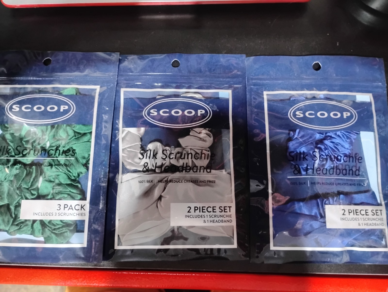Scoop Silk Scrunchie and Silk Headband 2-Pc Set 100% Silk, Three Set Lot