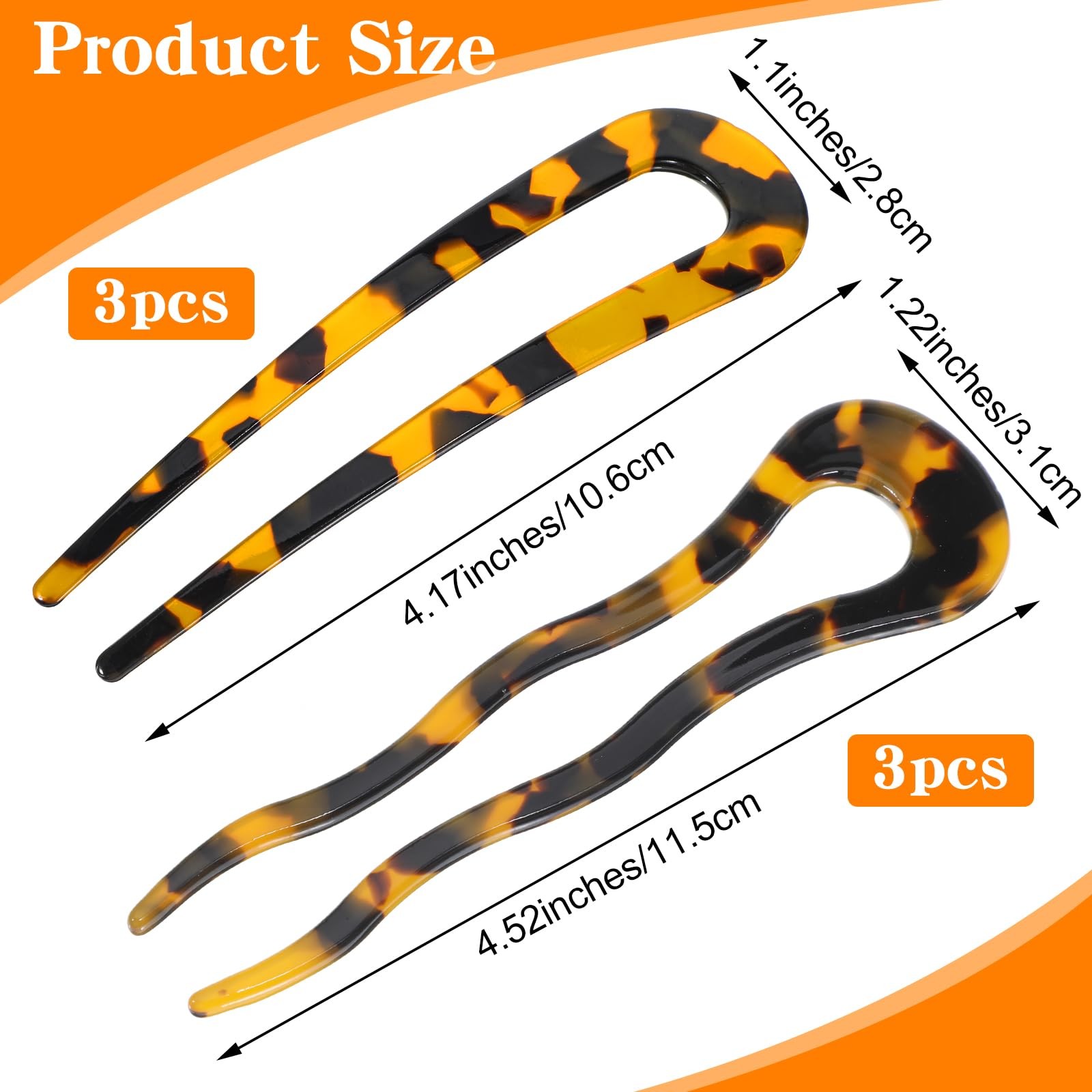 6 Pcs French Hair Pin Tortoise Shell French Twist Hair Pin U Shaped Acetate 2…