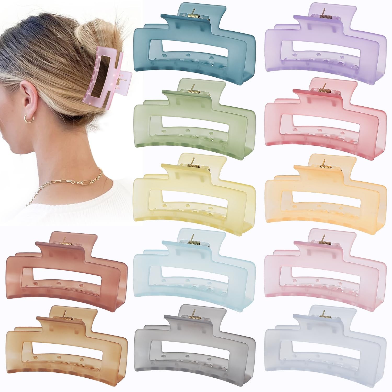 3.5 Inch Square and Rectangular Hair Clips – 12 Pcs Claw Clips for Thick and Thi