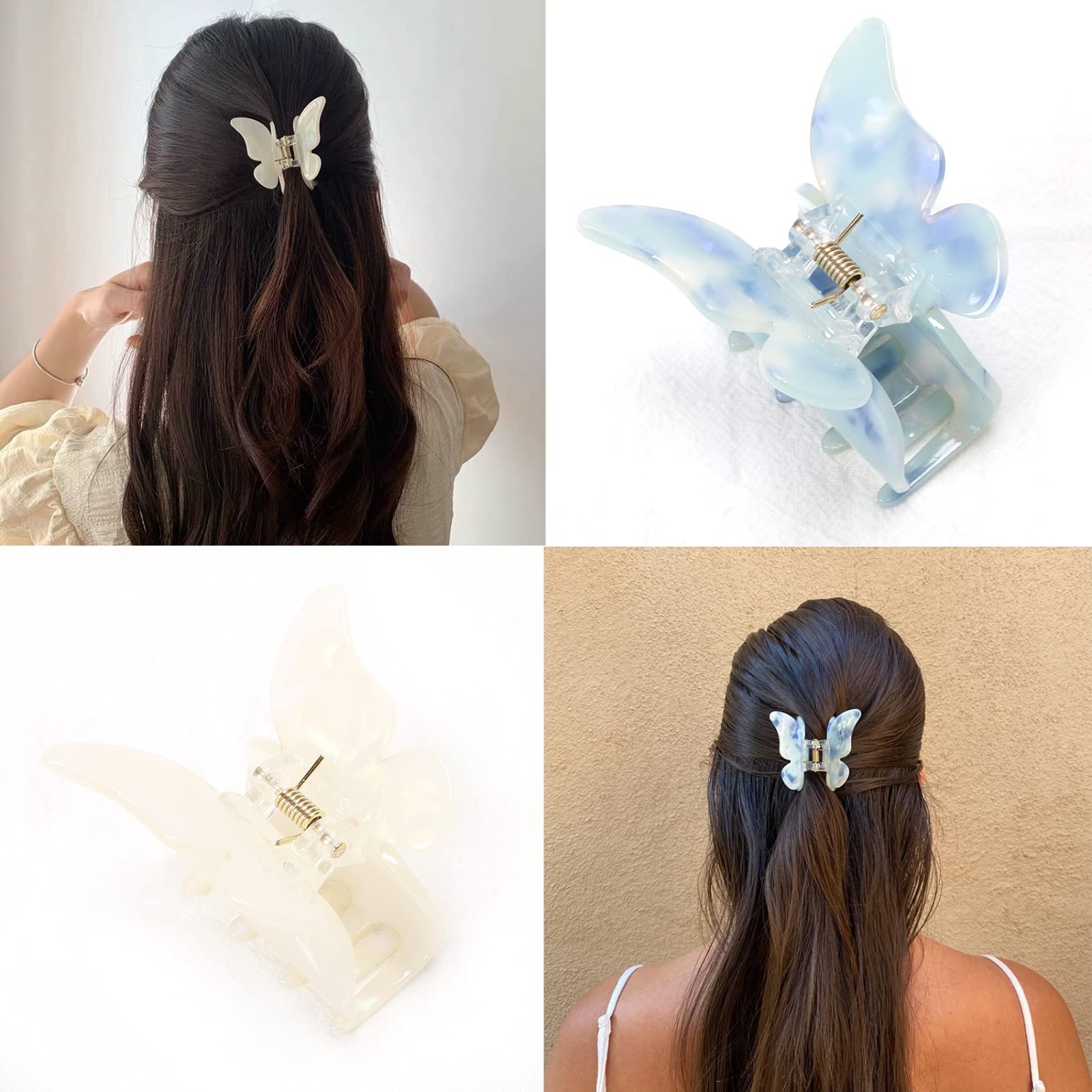 Butterfly Tortoise Shell Hair Claw Clips – 6 Pack Jaw Clips for Girls & Women