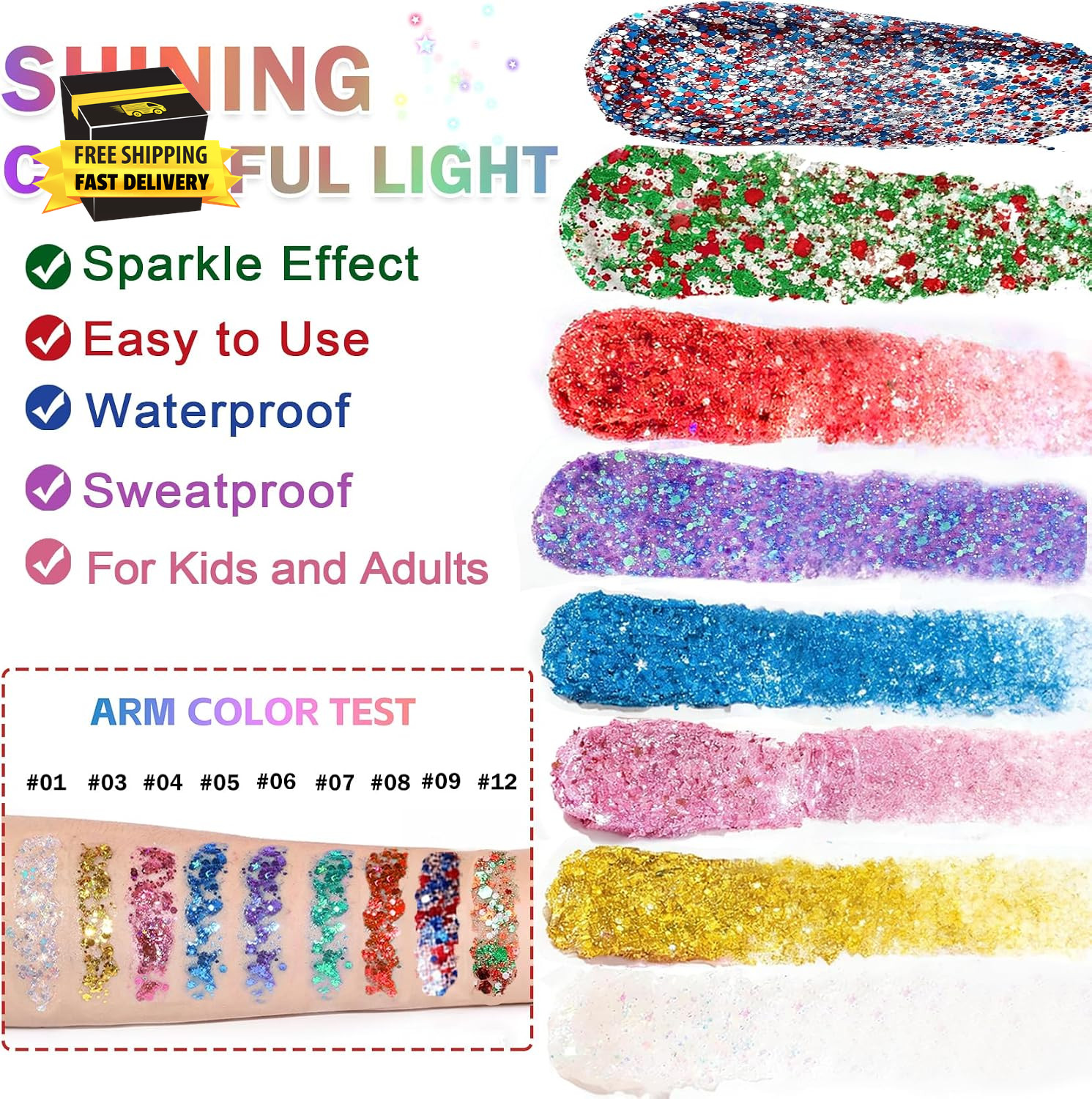 Red White Blue Body Glitter Stick, Patriotic Face Hair Glitter Gel | Waterproof