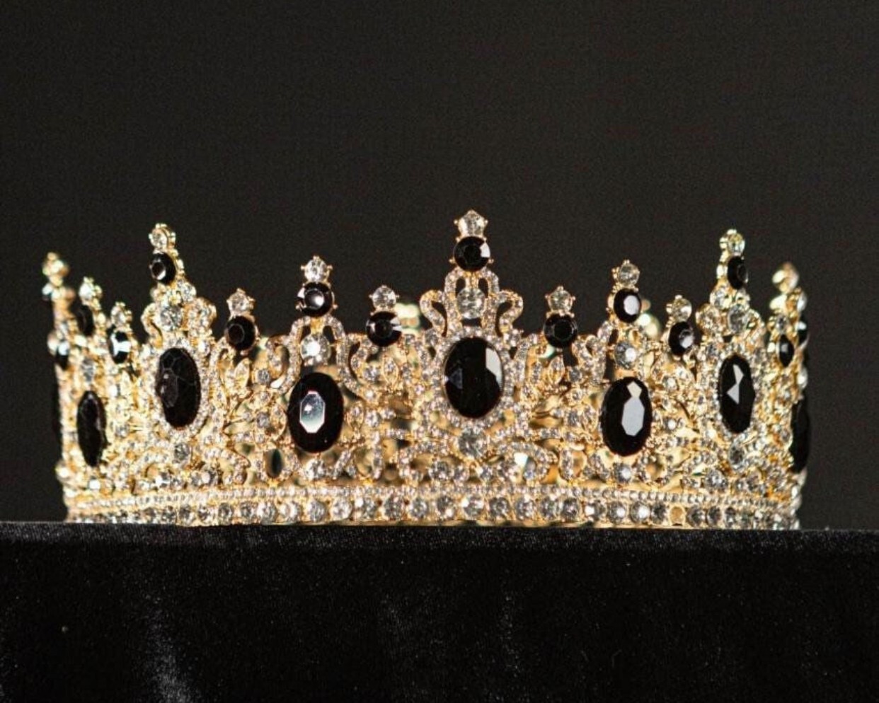 Royal Black Crystal Crown for Men, Party, Costume, Headpiece, Jewelry, Gift