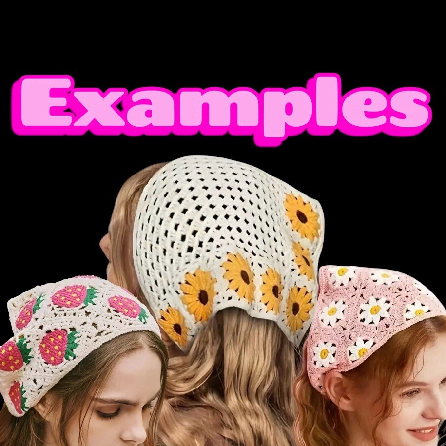 Crochet head scarf hair accessory wrap bandana Red Pink White Floral Bouquet new