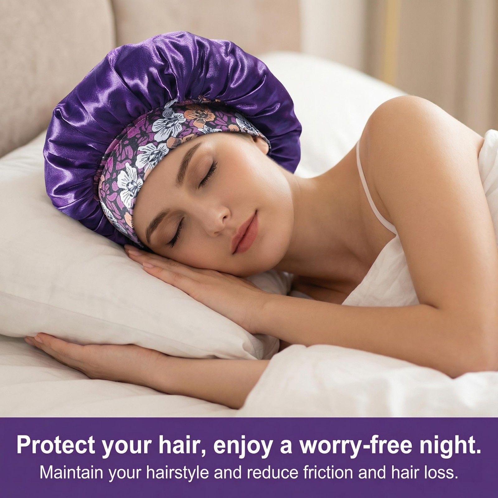 Gdotmely 4 Pack Satin Bonnet Silk for Sleeping Women, Large Multicolor