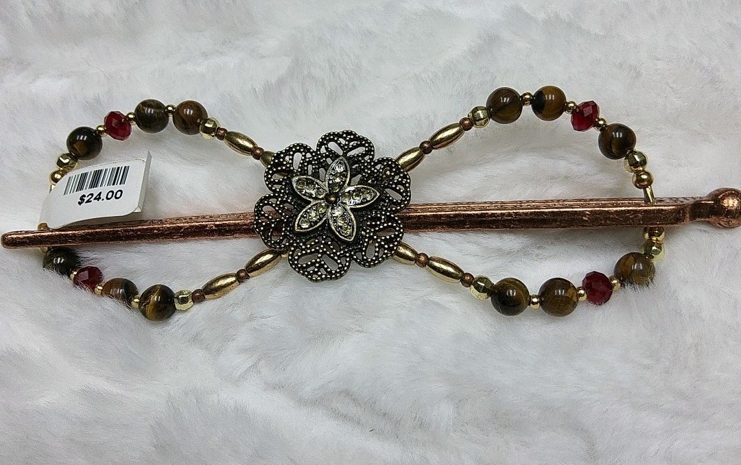 Lilla Rose Metal Flex Hair Clip- Rose & Copper Flower Beads Unique & Rare XL