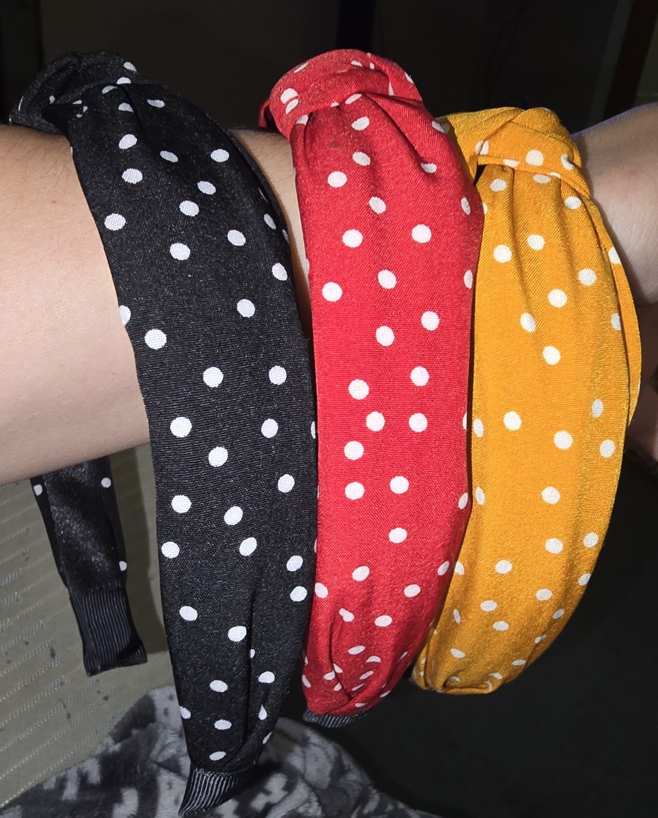 3-Pack Polka Dot Knot Fabric Headbands Handmade