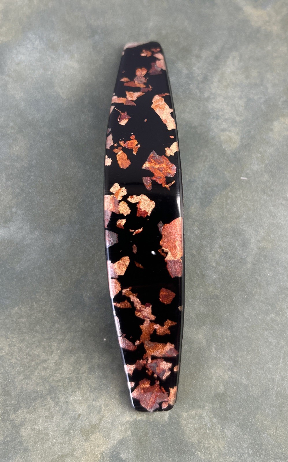 Vintage Made in France Black Copper Foil Flake Curved Hair Barrette Clip 5”