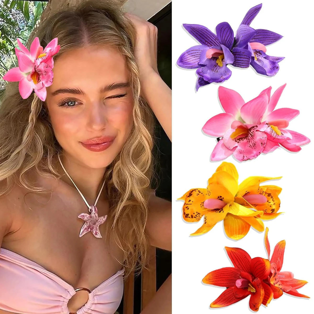 1PC/4PCS artificail orchid hair clip summer beach hair decoration.
