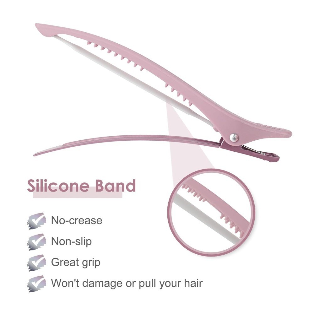 Hair Sectioning Clips Set of 6 Silicone Grip Duckbill No Crease Styling Cutting