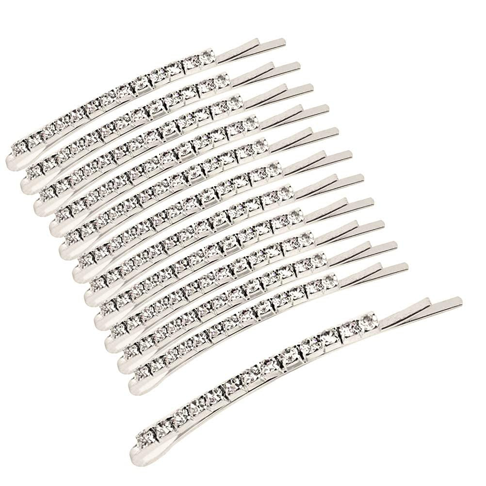 12 Pieces Rhinestone Bobby Pins, Silver Metal Hair Clips Diamond Bobby Pins Crys