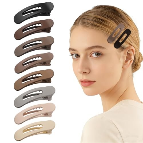 Lahnie Small Flat Hair Clips for Women Girls – 8 Pack Flat Claw Neutral Matte