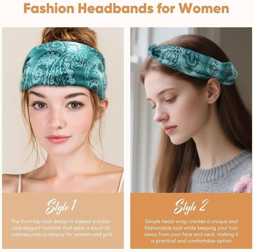 Boho Headbands for Women – 4 Pack Wide Stretch Turban Knot Headbands, Soft Elast