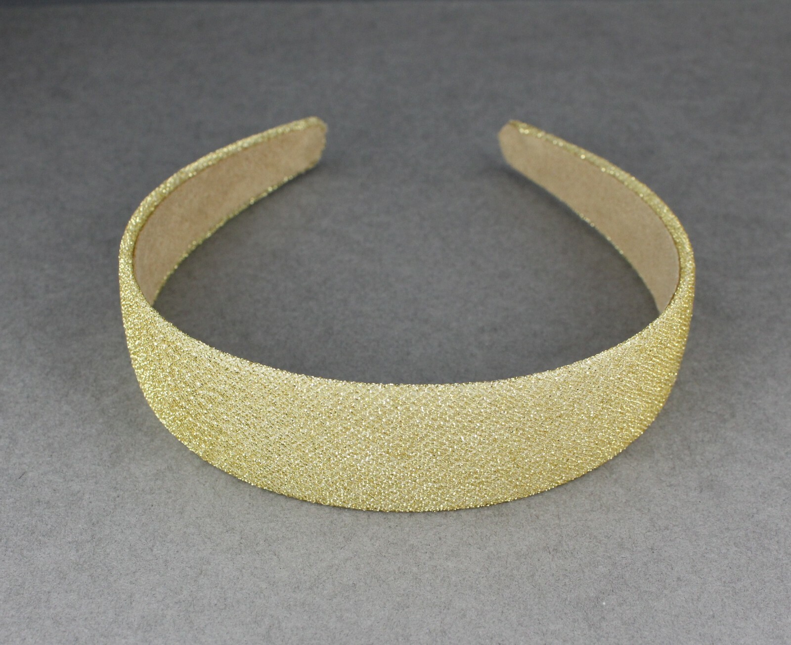 gold sparkly glittery fabric covered 1 1/8″ wide headband hair band accessory
