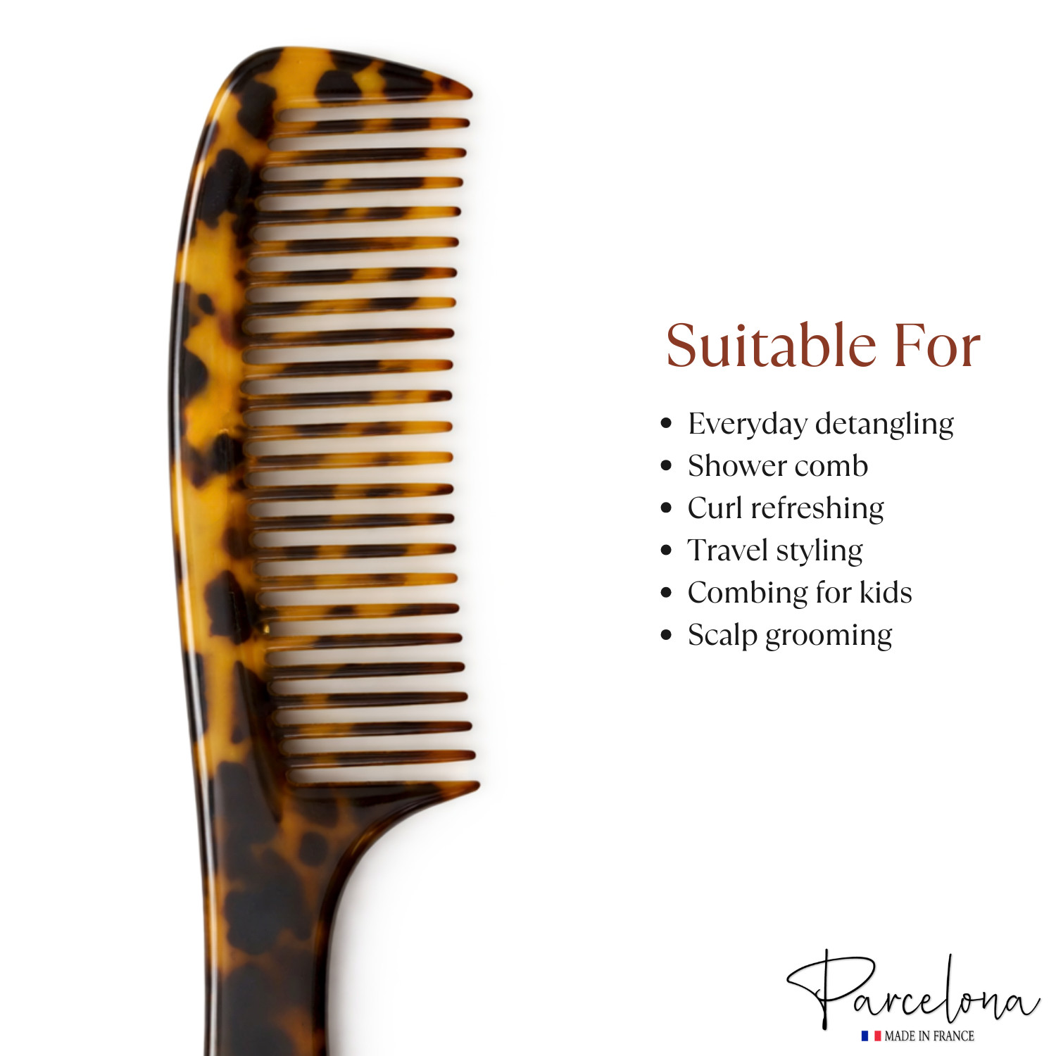 Parcelona French Wide Tooth Detangling Comb Cellulose Acetate Hair Comb Clip