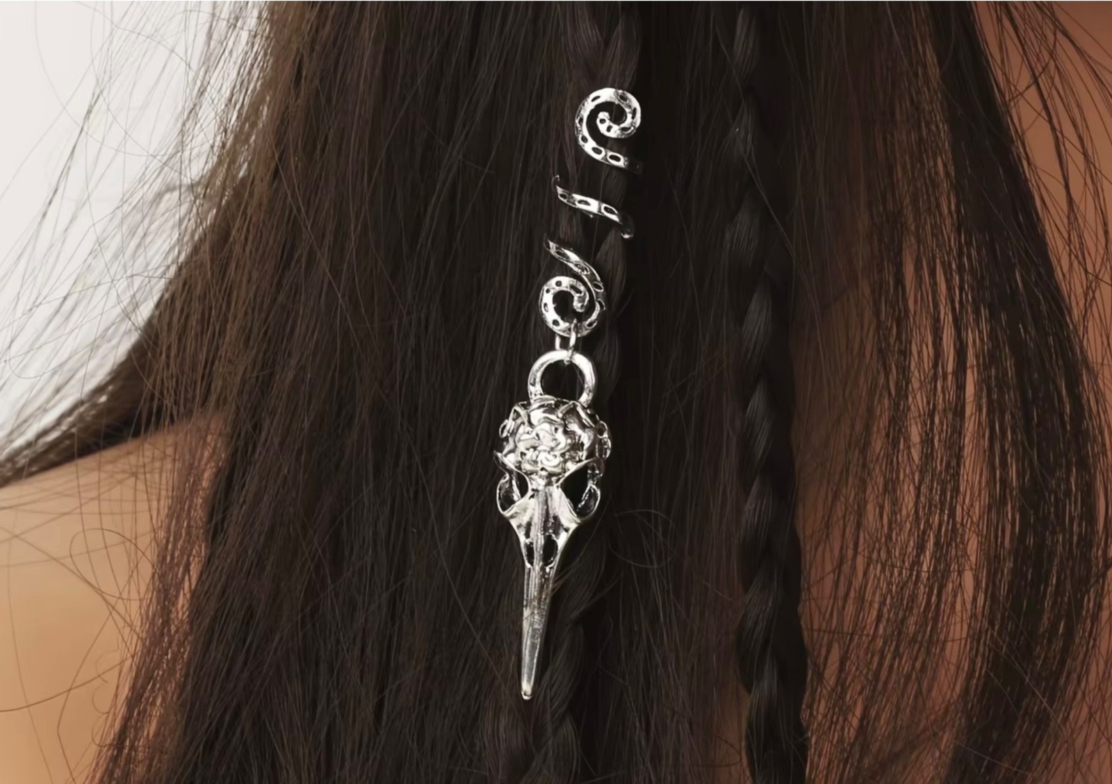 Raven Skull Hair Spiral Charms Braids Twist Clip Set of 2