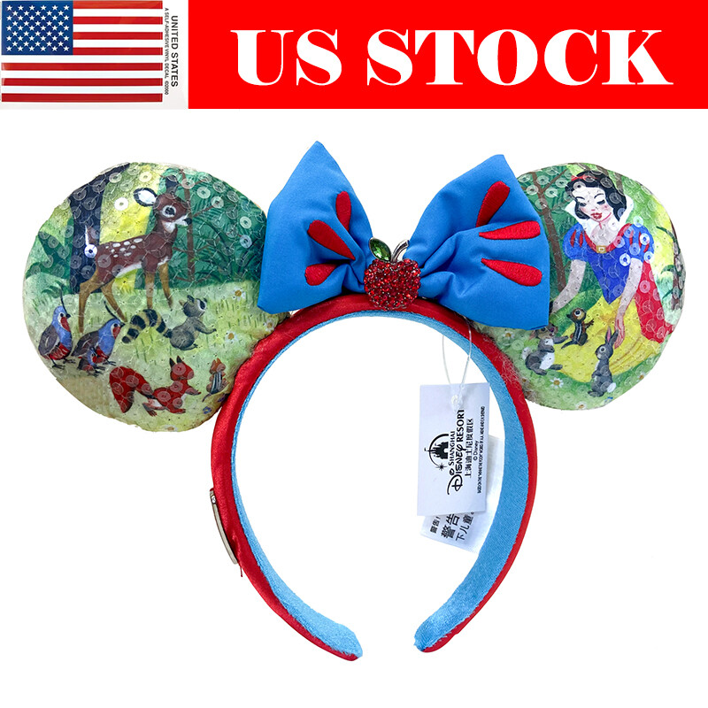 Disney Snow White 100th Headband Blue Bow Minnie Mouse Ears for Princess Girls