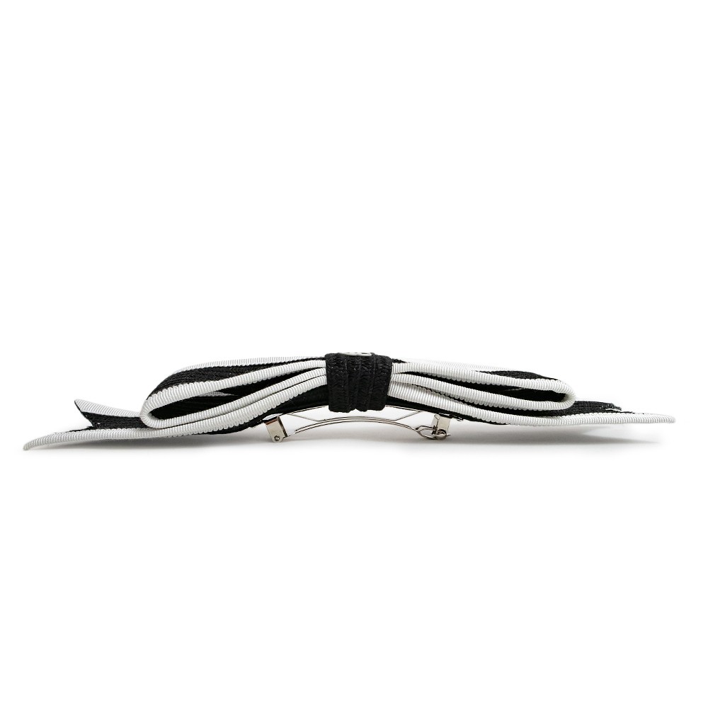 CHANEL Ribbon Coco CC logo Bicolor Paper Cotton Viscose Hair clip, Black & White