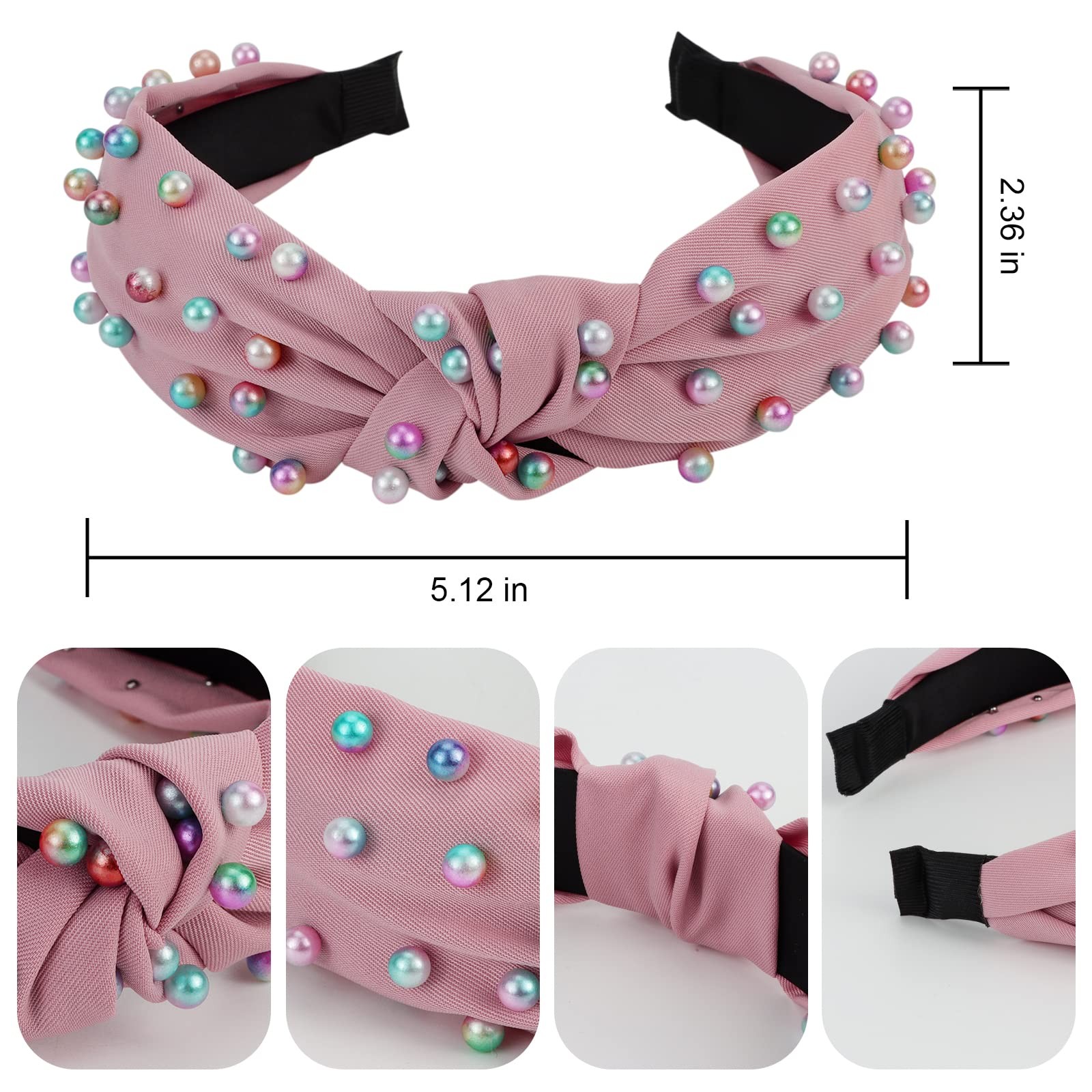 4 PCS Pearl Knotted Headbands For Girls Women Colorful Beaded Knot Turban