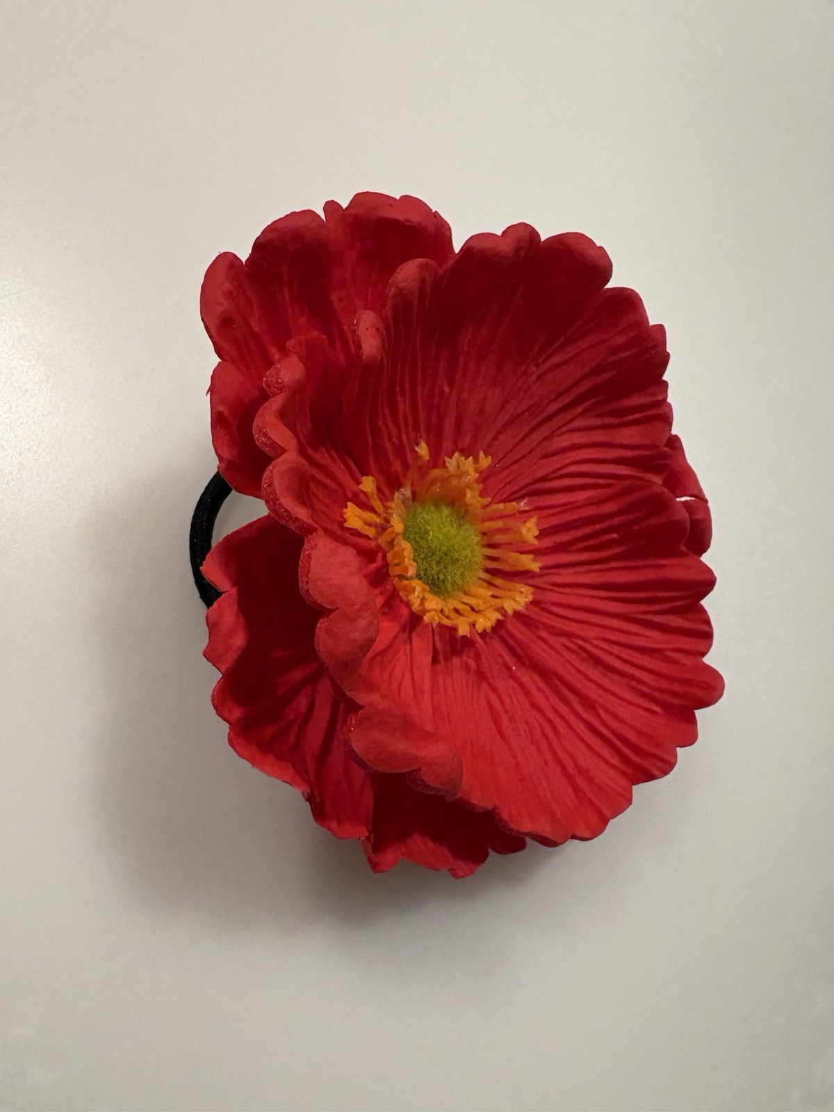 Flower hair ties elastic-variety Colors Red, Salmon, Yellow Or White. 3” Wide.