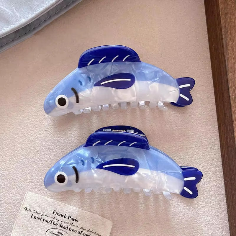 1Pcs Creative Ocean Sardine Hair Clip Cute Shark Texture Ponytail Holder Female