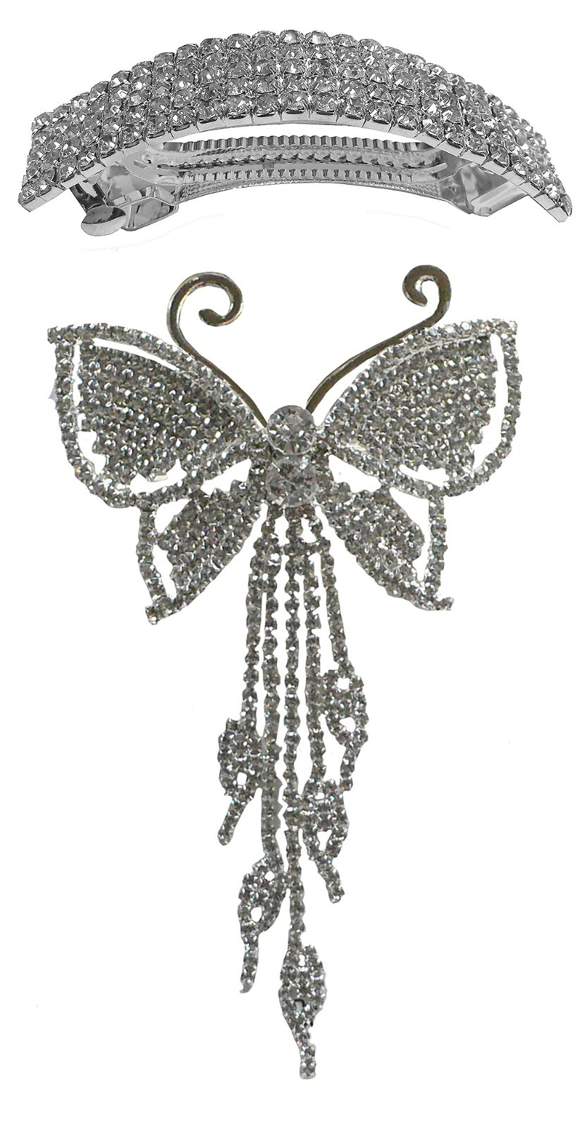 2 Pack JCGY Crystal Silver White Butterfly Bridal Barrette 2 Styles 9050/0004-2