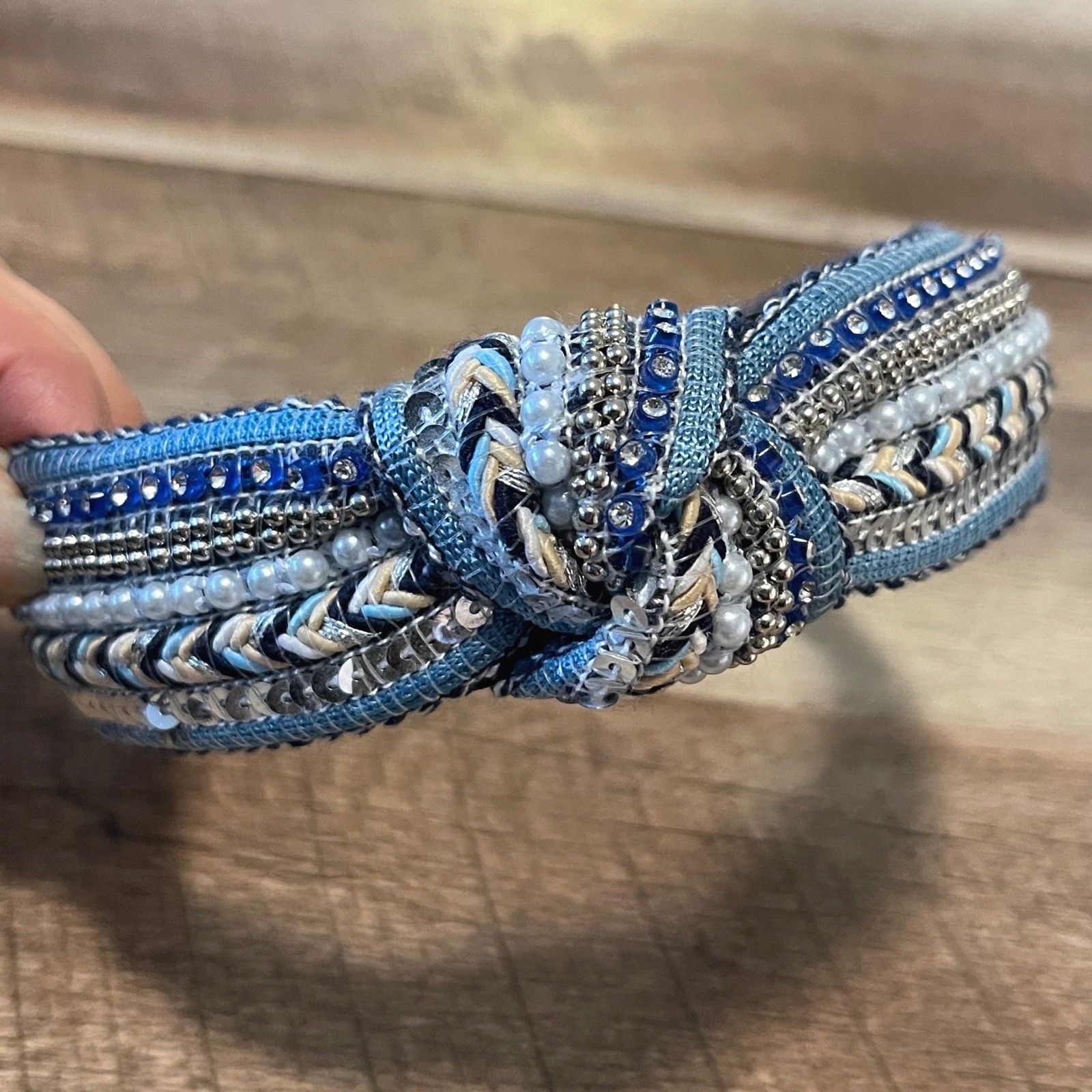 Sparkling Blue Beaded Knot Headband Women’s Fashion Accessory