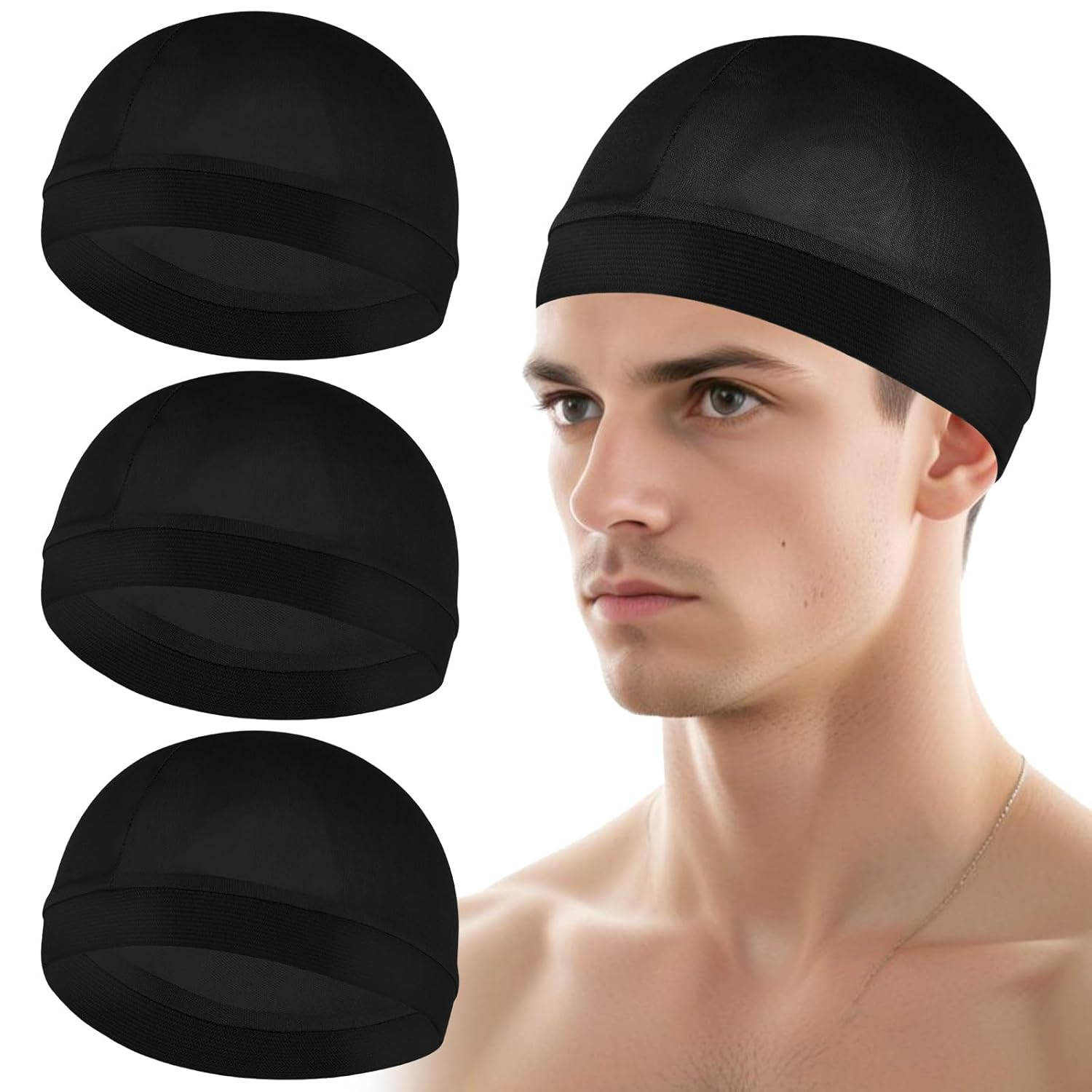 3Pcs Wave Cap Silky Elastic Band Caps Soft Breathable Hair Wrap Satin Sleeping S