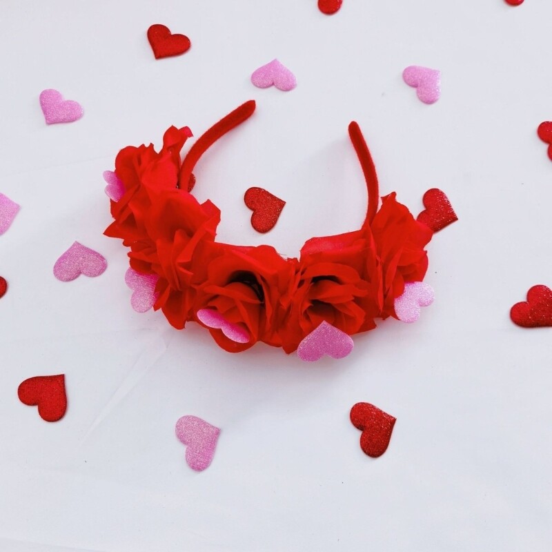 Woman Glitter Heart Flower Headband Valentines Headband for Ladies Taking Photo