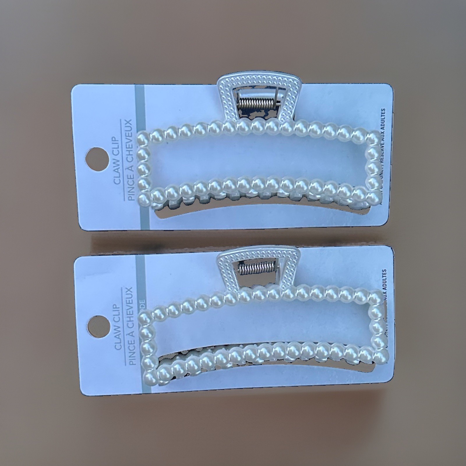 2x Pearl Rectangle Hair Claw Clips White Jaw Clips French Style Hair Accessories