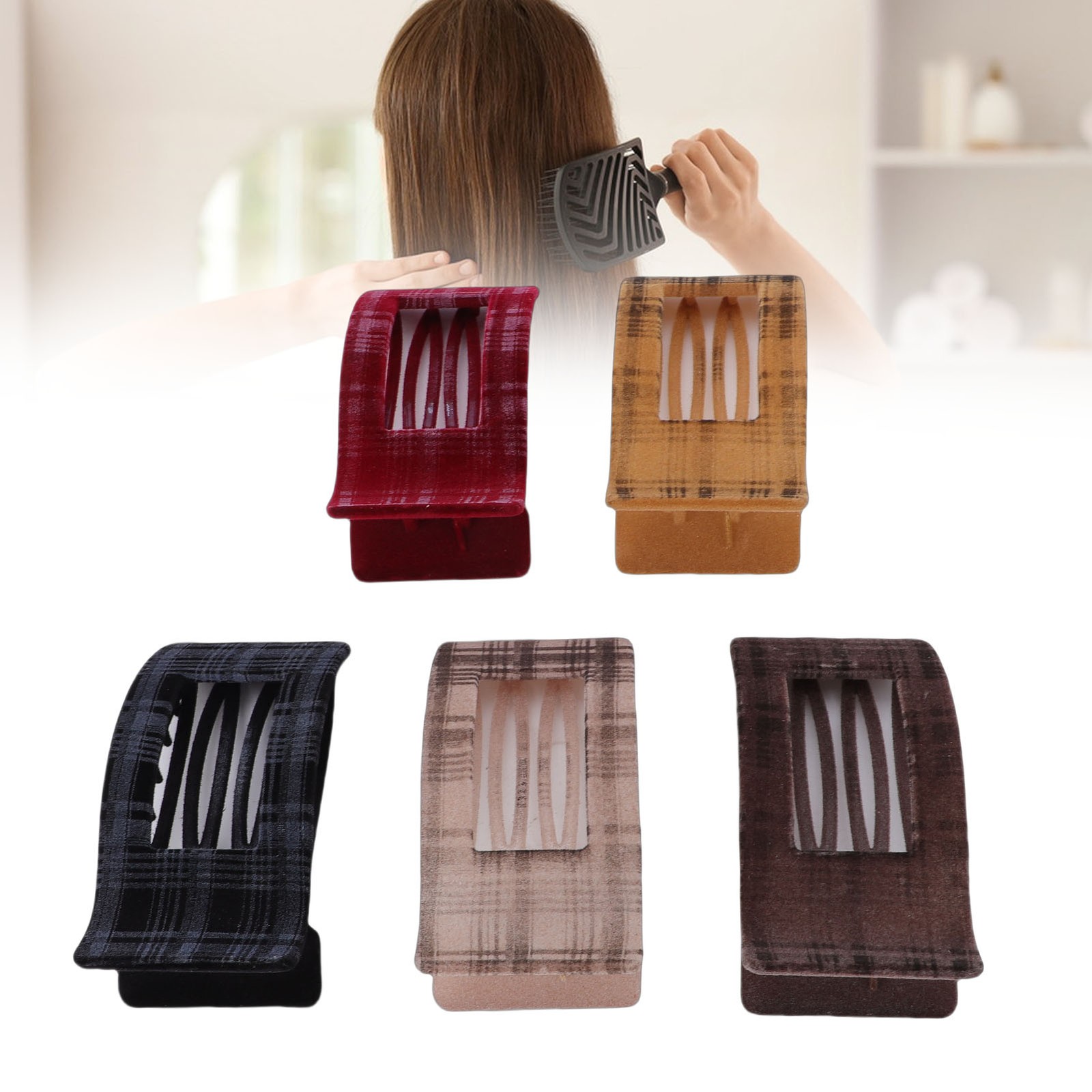 5 Pack Elegant Stylish Large Flat Hair Clips For Women Black Red Brown
