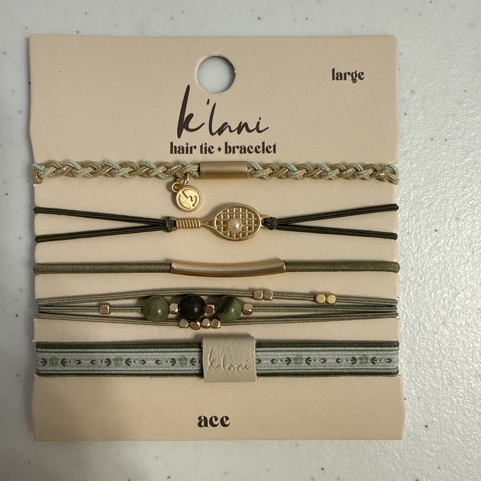 k’lani Hair Tie Bracelet Set Large Multicolor Braided Beaded Charm Elastic ace